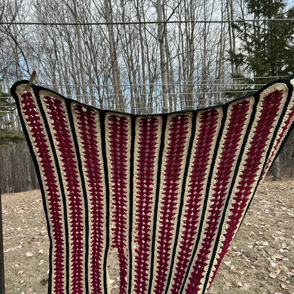 Elegant Red and Cream Crochet Blanket handmade